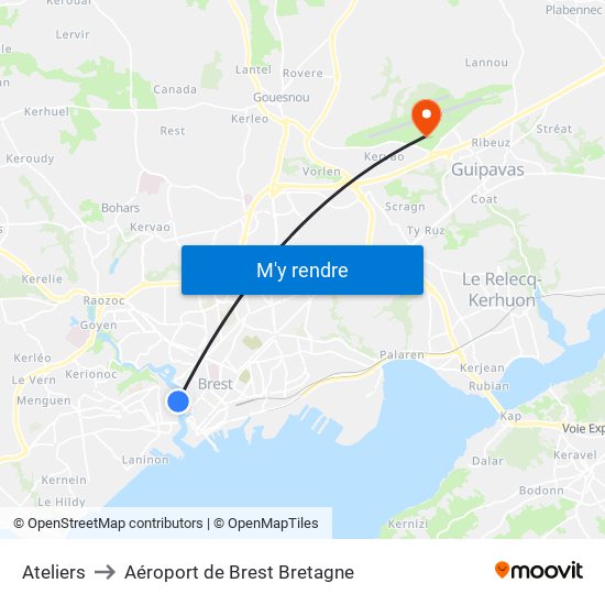 Ateliers to Aéroport de Brest Bretagne map