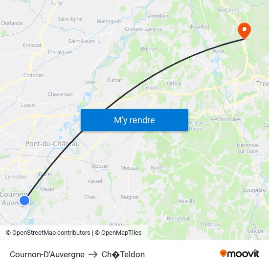 Cournon-D'Auvergne to Ch�Teldon map