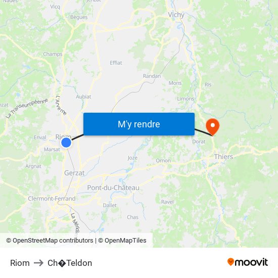 Riom to Ch�Teldon map