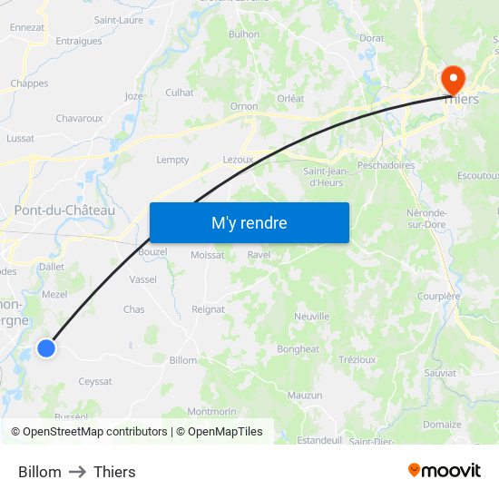 Billom to Thiers map
