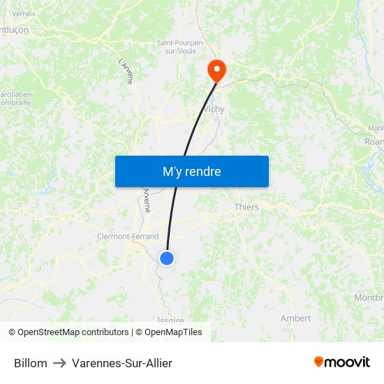 Billom to Varennes-Sur-Allier map