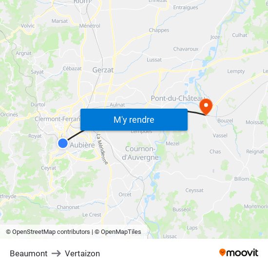 Beaumont to Vertaizon map