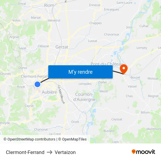 Clermont-Ferrand to Vertaizon map