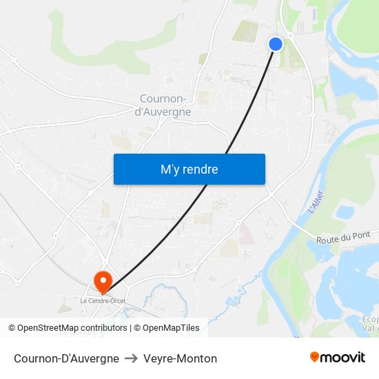 Cournon-D'Auvergne to Veyre-Monton map