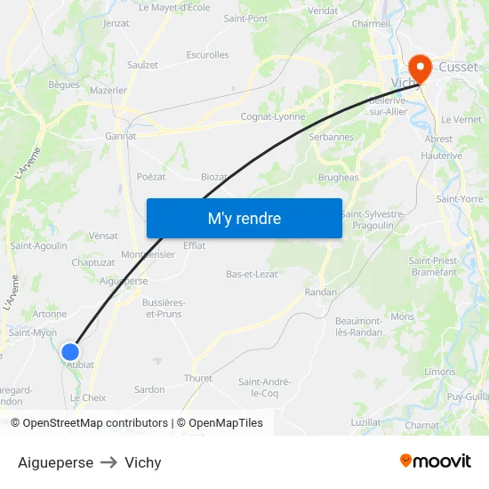 Aigueperse to Vichy map