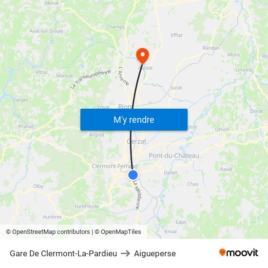 Gare De Clermont-La-Pardieu to Aigueperse map
