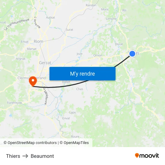 Thiers to Beaumont map