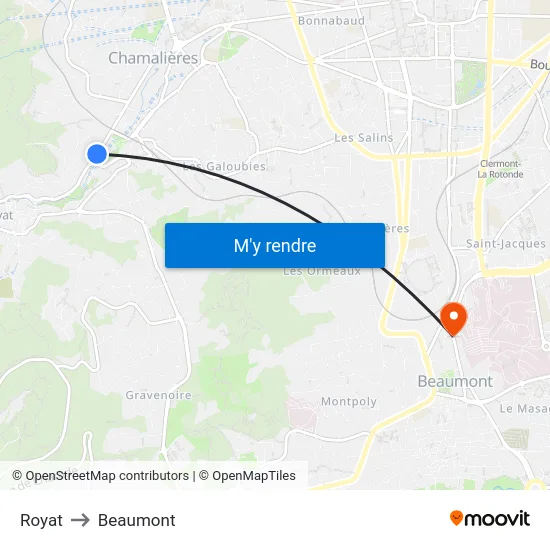 Royat to Beaumont map