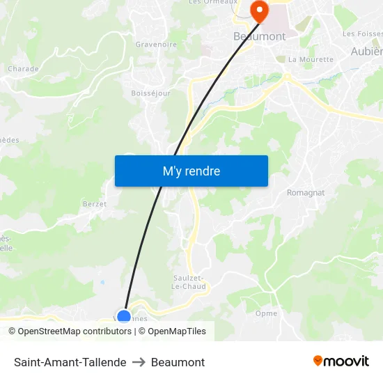 Saint-Amant-Tallende to Beaumont map