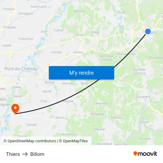 Thiers to Billom map