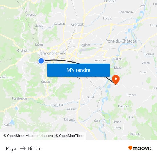 Royat to Billom map