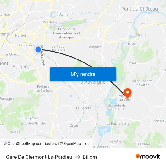 Gare De Clermont-La-Pardieu to Billom map