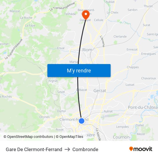 Gare De Clermont-Ferrand to Combronde map