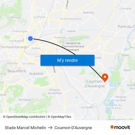 Stade Marcel Michelin to Cournon-D'Auvergne map