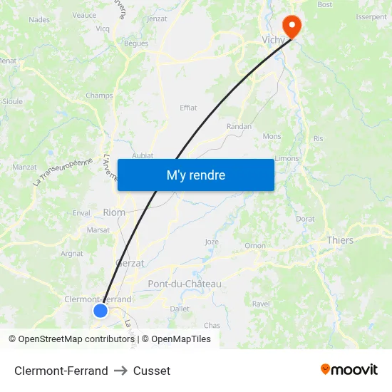Clermont-Ferrand to Cusset map