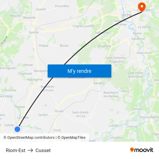 Riom-Est to Cusset map