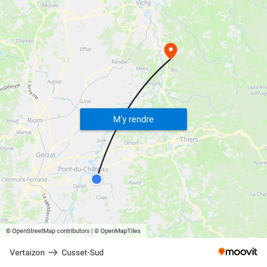 Vertaizon to Cusset-Sud map