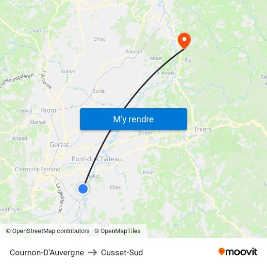 Cournon-D'Auvergne to Cusset-Sud map