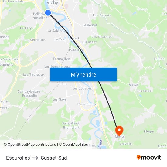 Escurolles to Cusset-Sud map