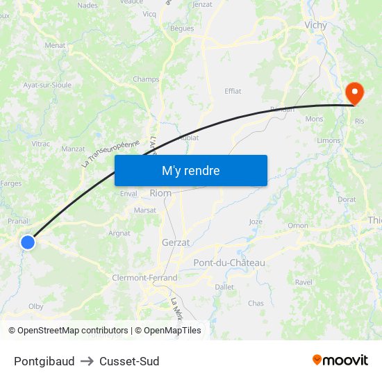 Pontgibaud to Cusset-Sud map