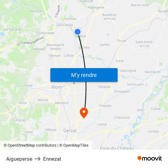 Aigueperse to Ennezat map