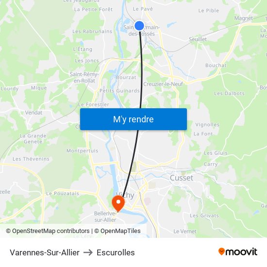 Varennes-Sur-Allier to Escurolles map