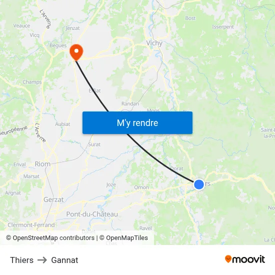 Thiers to Gannat map