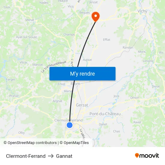 Clermont-Ferrand to Gannat map