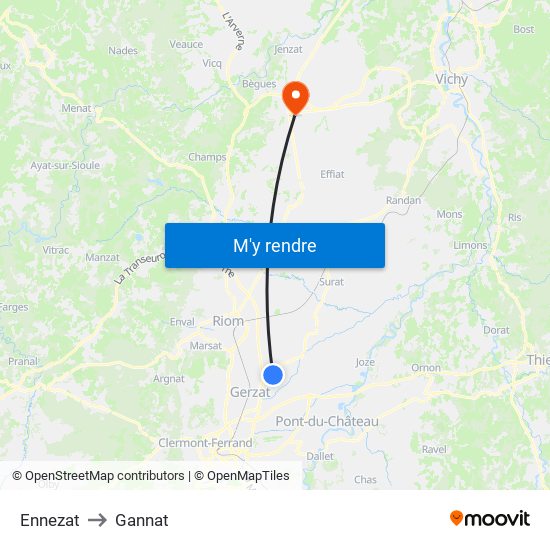Ennezat to Gannat map