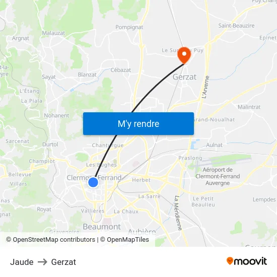 Jaude to Gerzat map