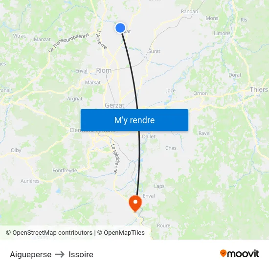 Aigueperse to Issoire map