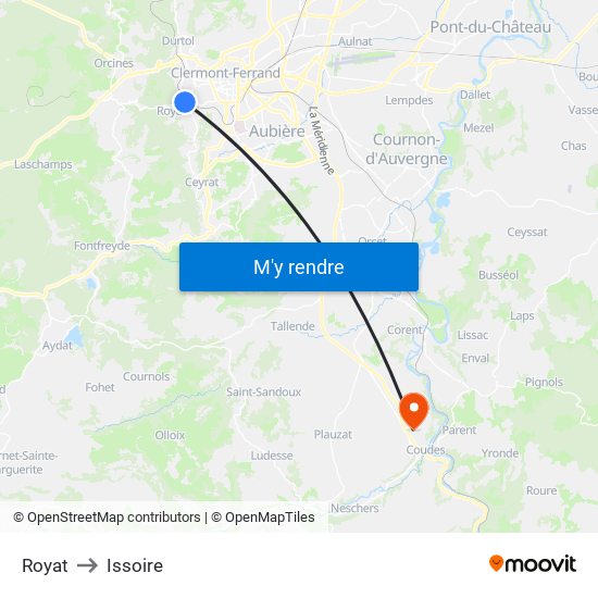 Royat to Issoire map