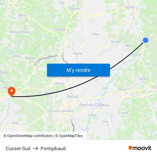 Cusset-Sud to Pontgibaud map