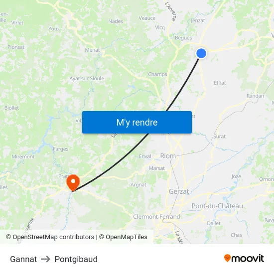 Gannat to Pontgibaud map