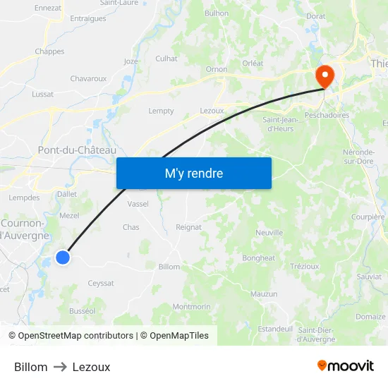 Billom to Lezoux map