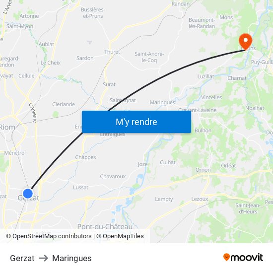Gerzat to Maringues map