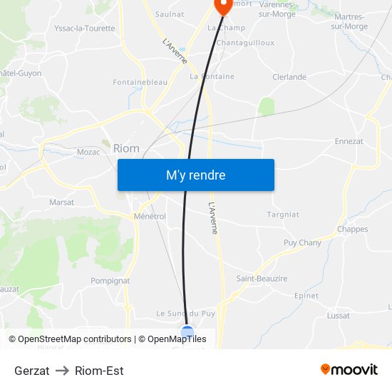 Gerzat to Riom-Est map