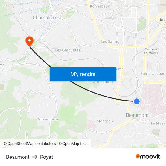 Beaumont to Royat map