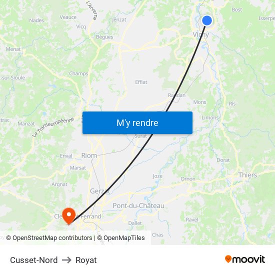 Cusset-Nord to Royat map