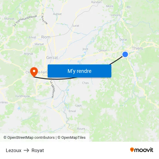 Lezoux to Royat map