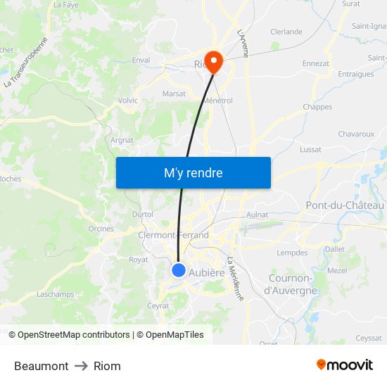 Beaumont to Riom map