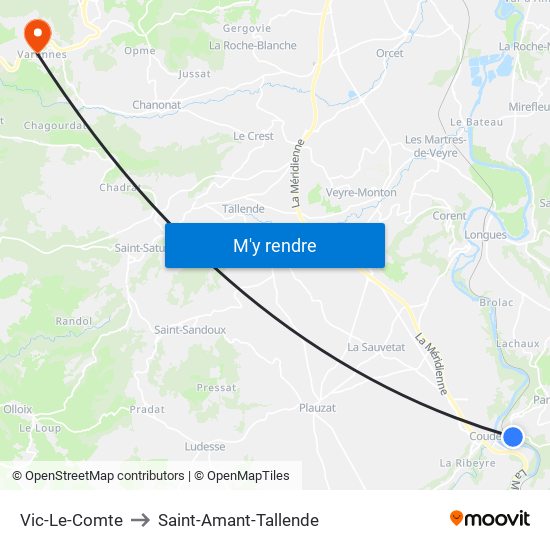 Vic-Le-Comte to Saint-Amant-Tallende map