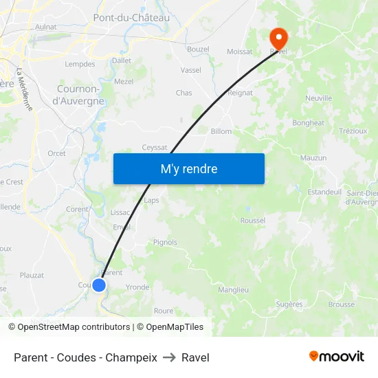 Parent - Coudes - Champeix to Ravel map