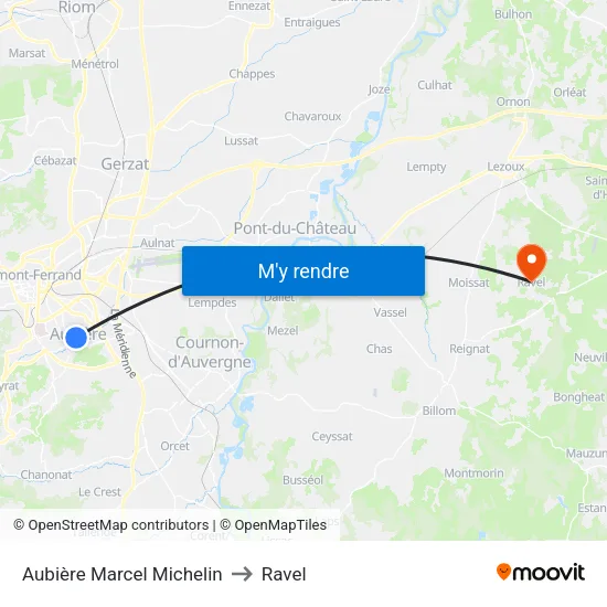 Aubière Marcel Michelin to Ravel map