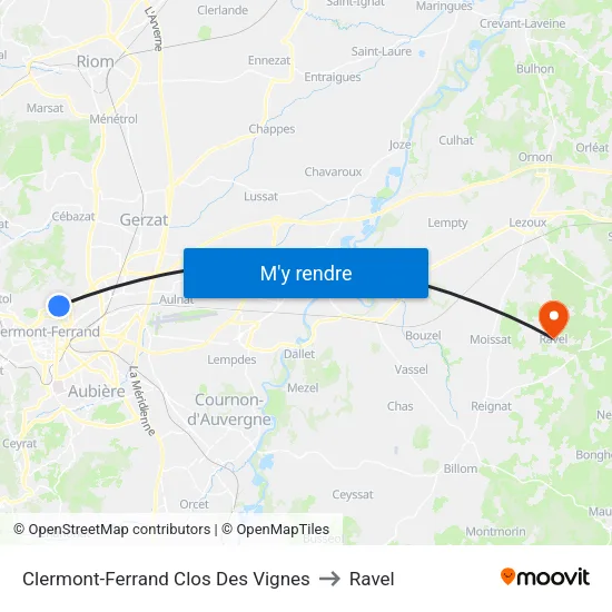 Clermont-Ferrand Clos Des Vignes to Ravel map