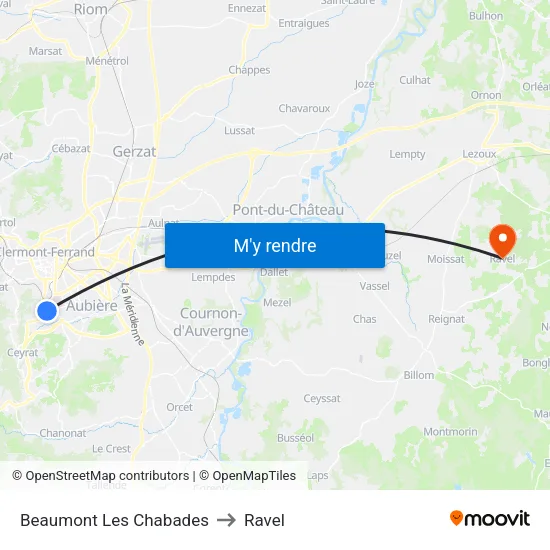 Beaumont Les Chabades to Ravel map