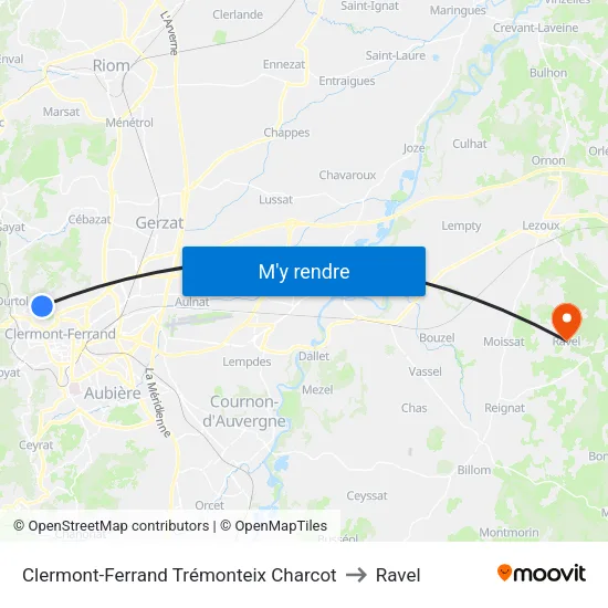 Clermont-Ferrand Trémonteix Charcot to Ravel map