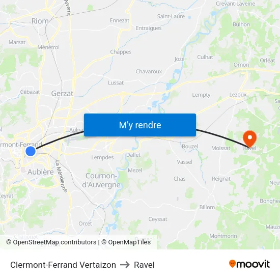 Clermont-Ferrand Vertaizon to Ravel map