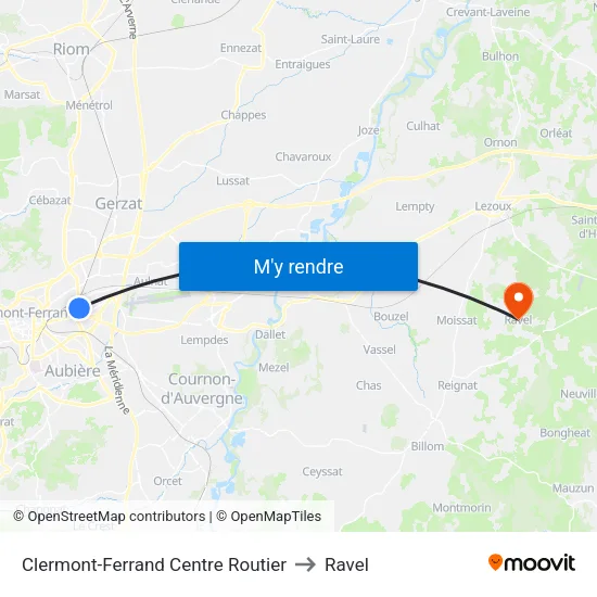 Clermont-Ferrand Centre Routier to Ravel map