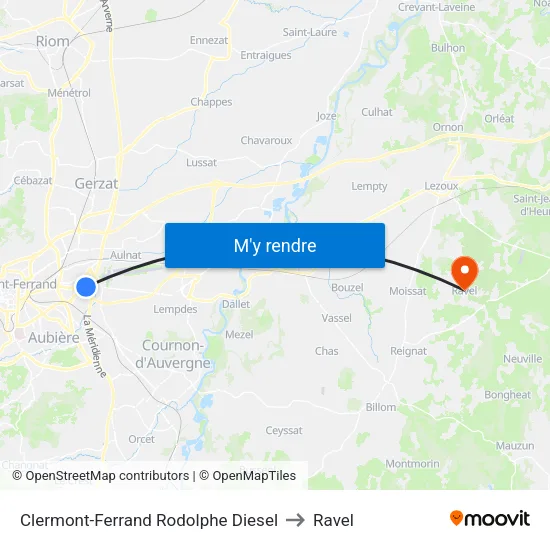 Clermont-Ferrand Rodolphe Diesel to Ravel map